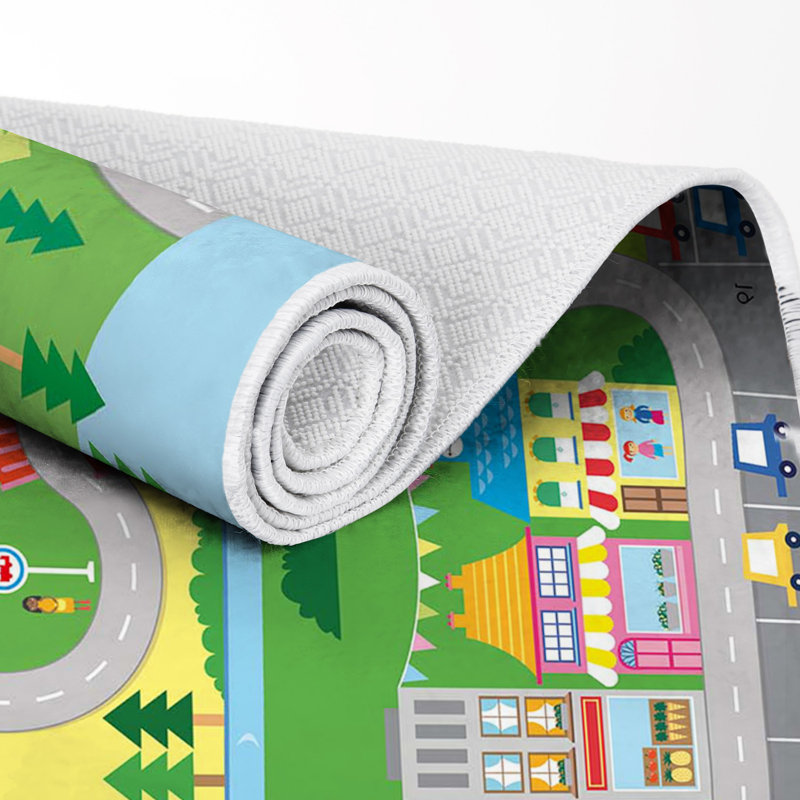 Tapis rectangulaire en polyamide tissé à la machine en vert / gris / jaune Maravilla, Rectangle 2 pi 7 po x 3 pi 11 po