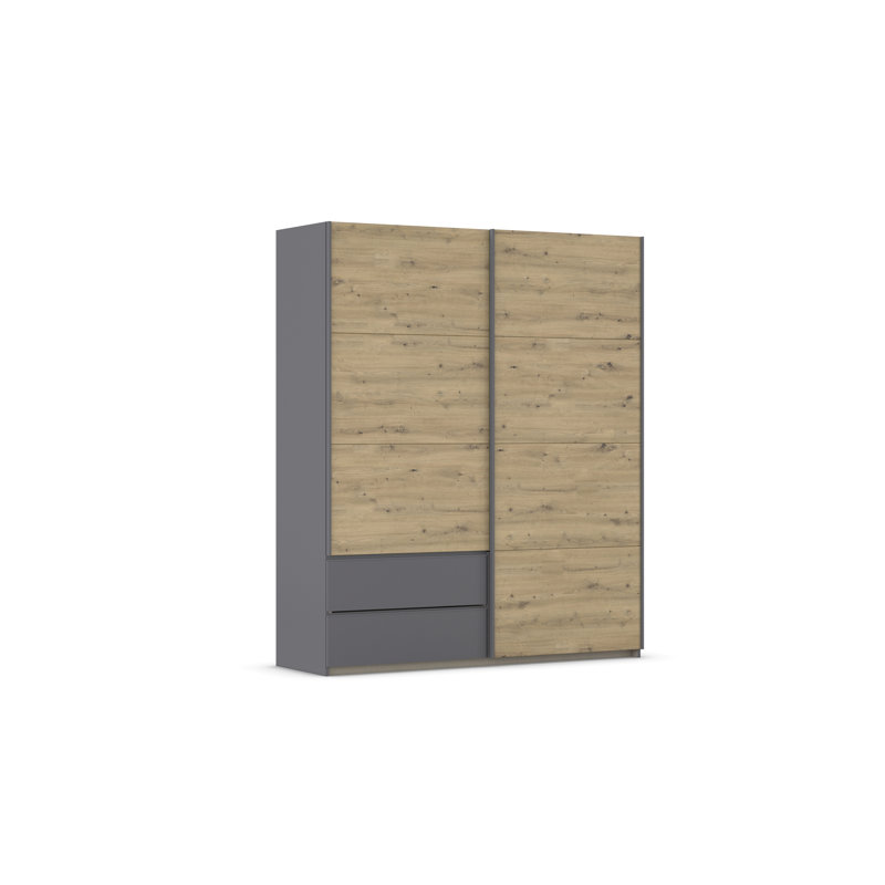 Sevilla sliding door wardrobe, 210cm H x 175cm W x 59cm D, Gray Metallic/Oak Artisan/Gray Metallic