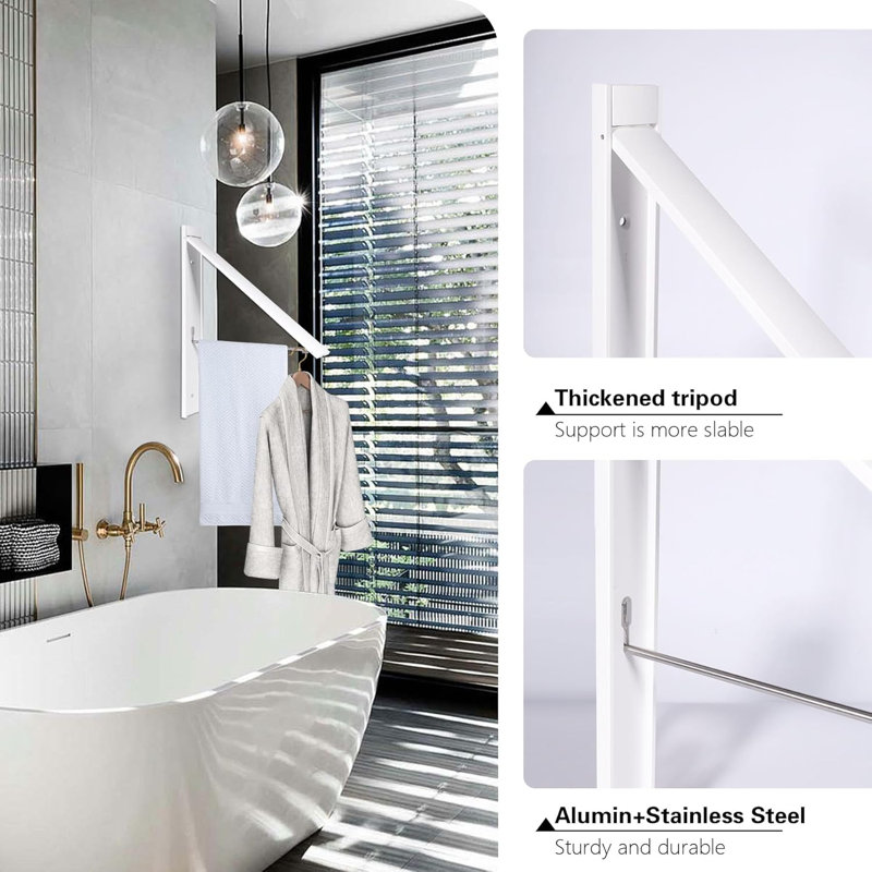 Séchoir à linge pliable mural en aluminium blanc pour l'intérieur