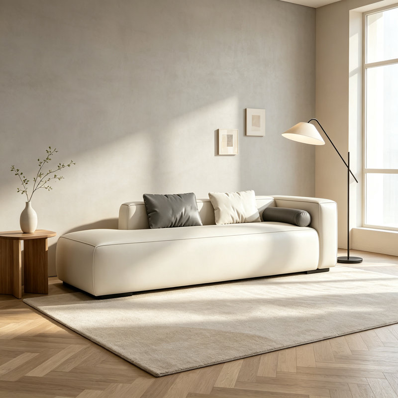 Chaise longue moderne en similicuir et bois de pin massif, Beige