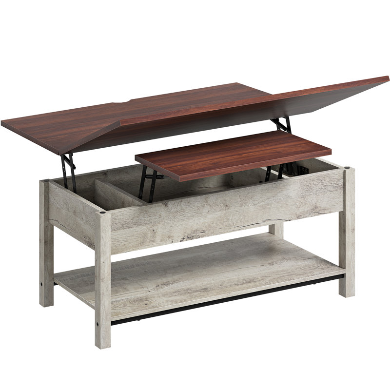 Torron Lift Top Extendable 4 Legs Coffee Table with Storage, Walnut/Grey