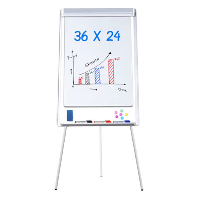 Tableau blanc magnétique à hauteur réglable 36 po x 24 po avec pince élastique