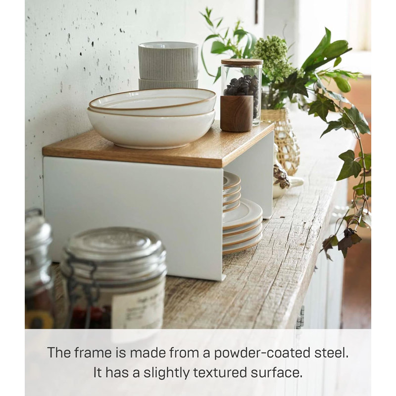 Modern Stackable Kitchen Organizer With Wooden Top - Sturdy Steel Frame Counter Shelf For Stylish Home Storage