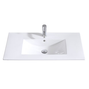 35.8" Integrated Sink Countertop Vanity Sink Bowl White Ceramic + Faucet