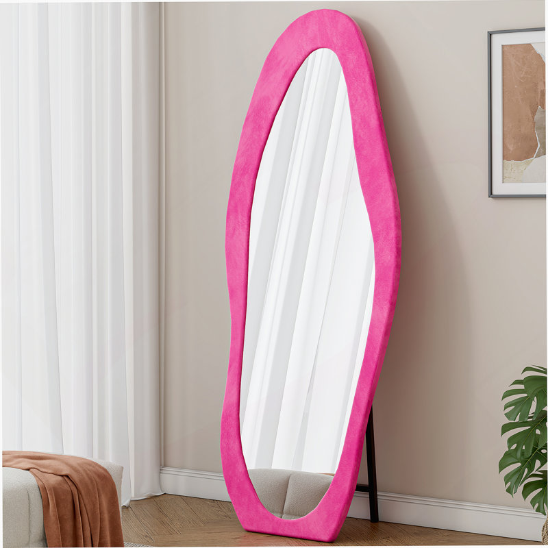 Miroir pleine grandeur, miroir de plancher à cadre en bois, miroir ondulé irrégulier pour chambre à coucher, salon, vestiaire