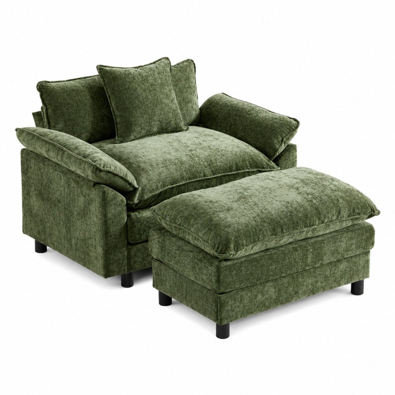 Fauteuil d'appoint moderne avec repose-pieds pour salon, Blue Chenille