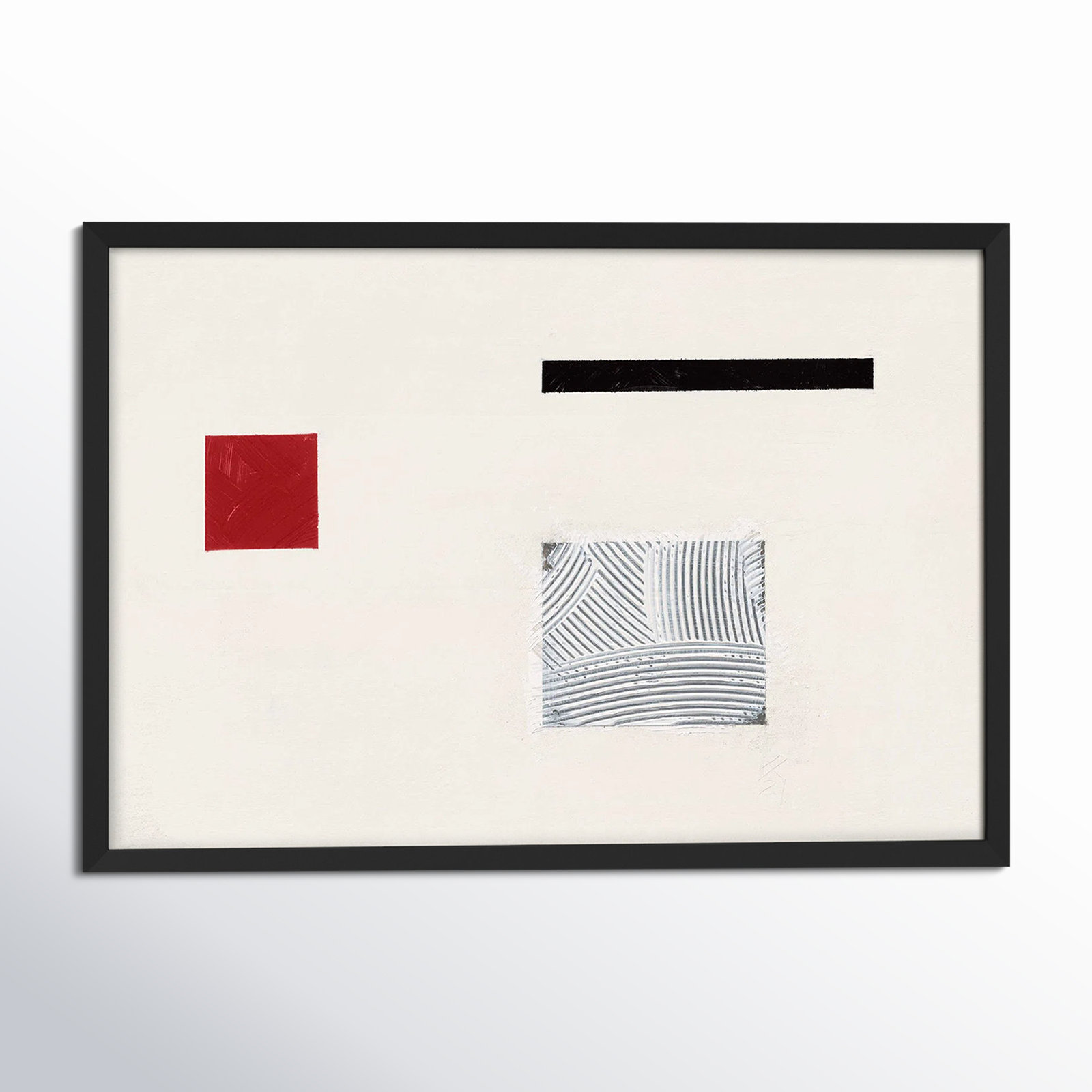 Tempo With Red 1 by Robert Kamnatnik, Black Framed Paper, 14" H x 20" W x 1.25" D
