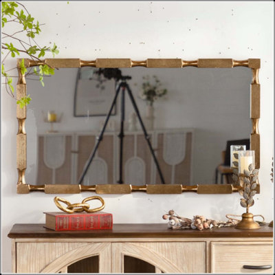 Gold Bamboo-Style Rectangular Wall Mirror