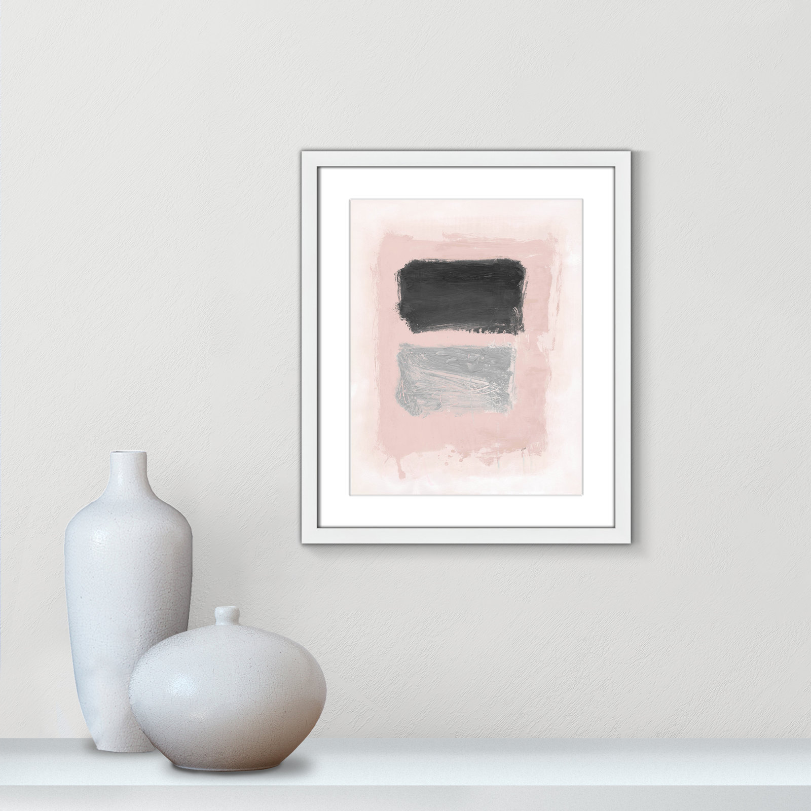 Pink, Black and Silver Shimmer I Print, 19" H x 16" W x 1.25" D, White Matted Picture Framed