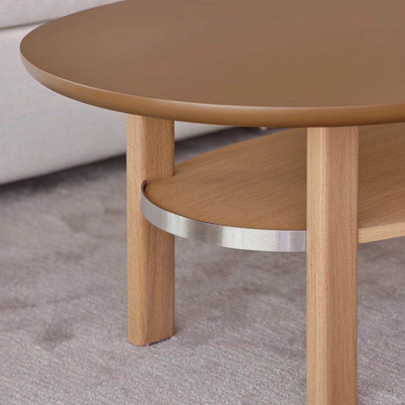 Table basse ovale avec détails en métal, Brun
