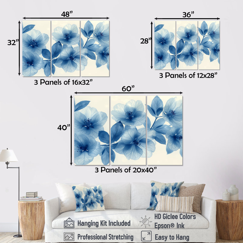 Gravois - ensemble de reproductions d'art sur fleurs de cerisier, Toile tendue, H 40 po x l 60 po x P 1 po