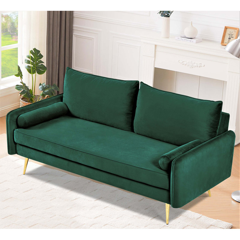 Canapé en velours de style Mid-Century avec pattes dorées pour un confort optimal, Velours vert