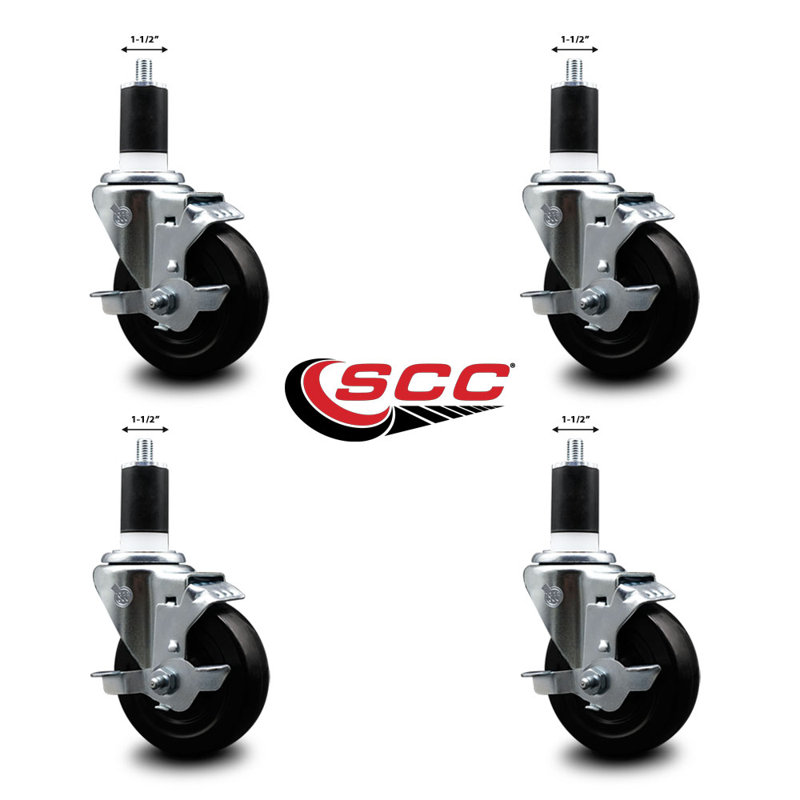 Ensemble de roulettes extensibles pivotantes en caoutchouc dur avec frein SCC TLB 4 po x 1-1 / 2 po