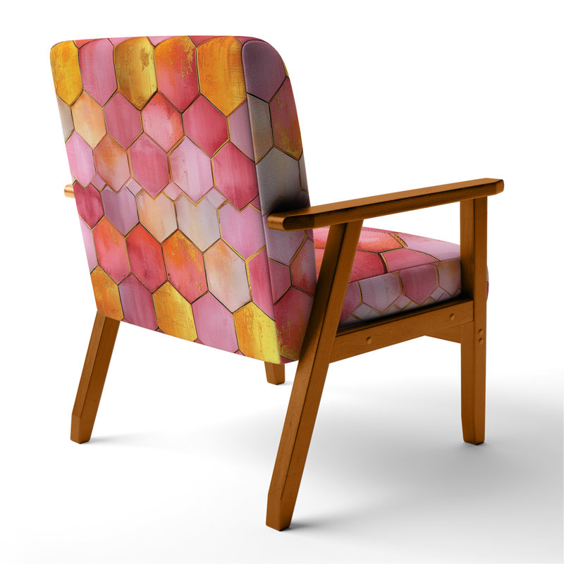 Chaise rembourrée à motif géométrique abstrait, Brown Square Arms