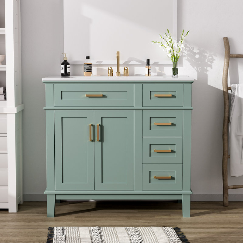 36" Single Bathroom Vanity With Sink, Green