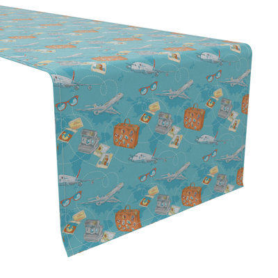 Table Runner, 100% Cotton, 16X90", Travel Journey
