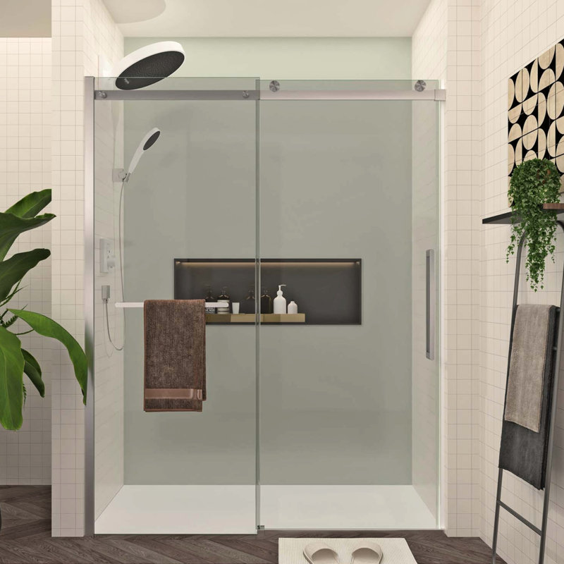 56 - 60"W Adjustable Sliding Shower Door 76"H With 5/16" Tempered Glass, Buffer Design, Easy Clean For Updated Bathroom Smooth Operation, Water Repellent In Modern