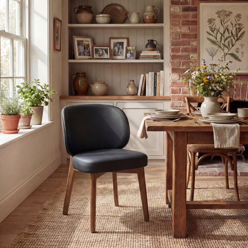 Chaise de salle à manger rembourrée de 20,1 po de largeur, fauteuil d'appoint à haut dossier, sans accoudoirs et pieds en bois massif pour salle à manger, meuble-lavabo, beige, ensemble de 2