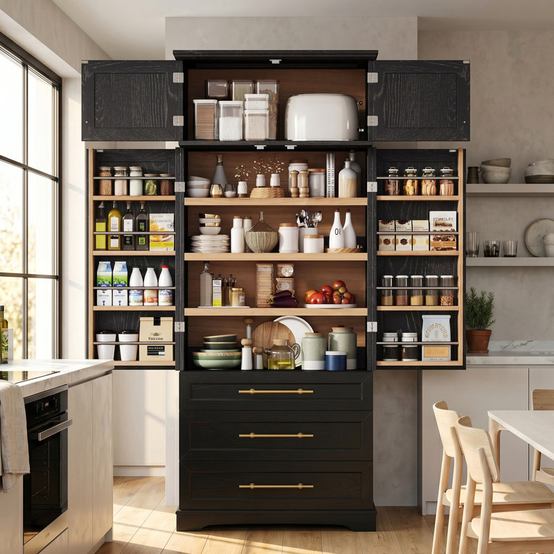 Armoire de cuisine de 78,2 po de hauteur avec 16 compartiments distincts, 3 grands tiroirs, 8 étagères de rangement internes à 8 portes, une armoire de rangement avec 3 tablettes réglables, une armoire polyvalente pour la cuisine, la salle à manger et la salle de bain, facile à assembler