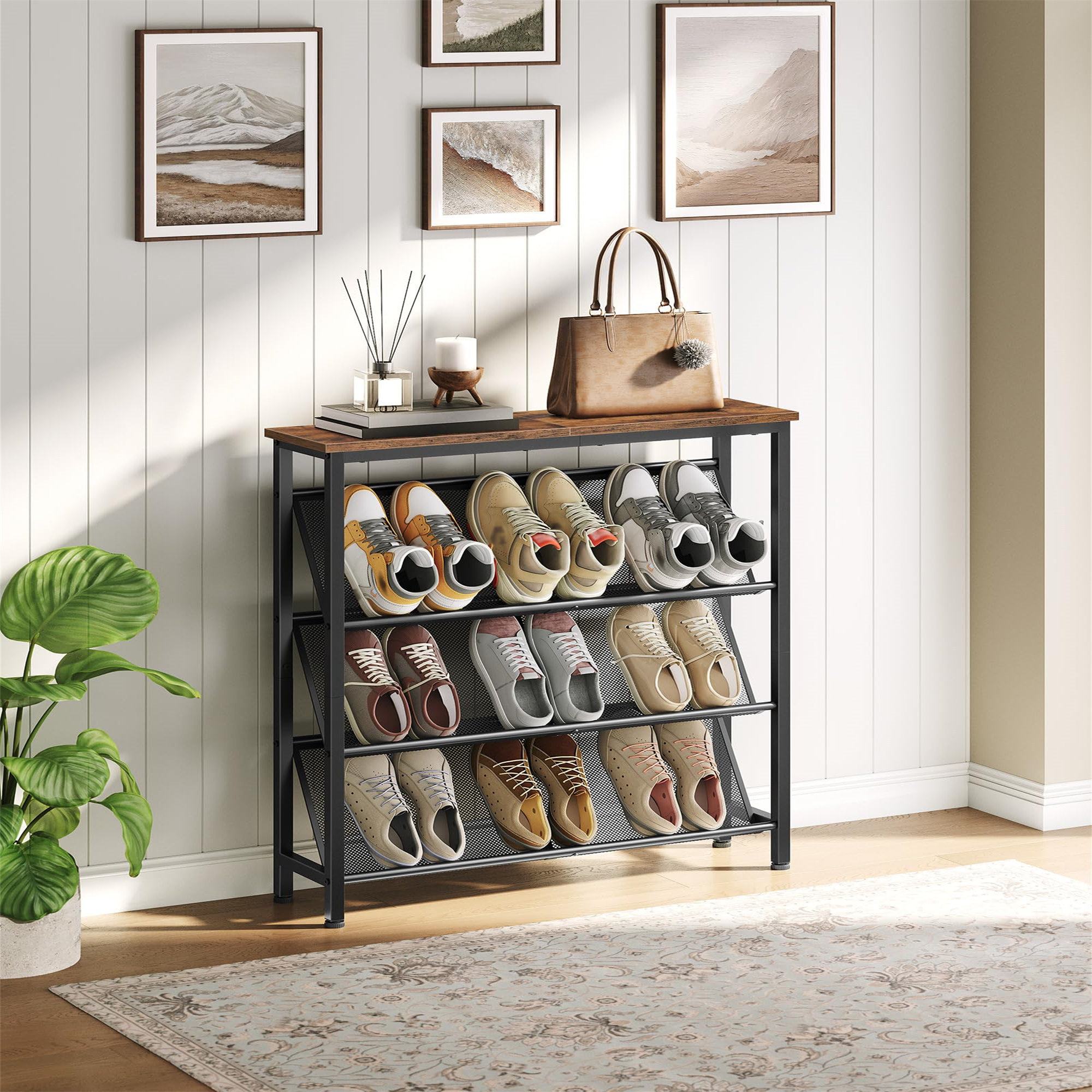 Borough Wharf Narrow Shoe Rack, 4-Tier Slanted Shoe Storage Shelf ...