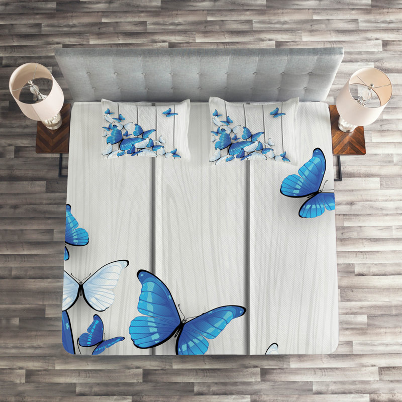 Butterflies Polyester Coverlet, King Bedspread + 2 Shams