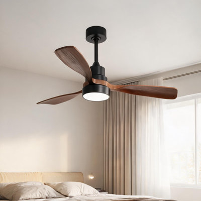 Ventilateur de plafond encastré à profil bas de 48 pouces avec pales en bois massif noir classique