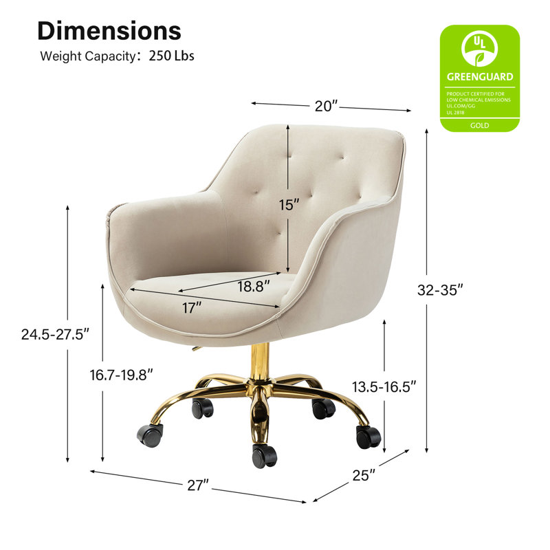 Chaise de travail Clio à hauteur réglable, Velours havane