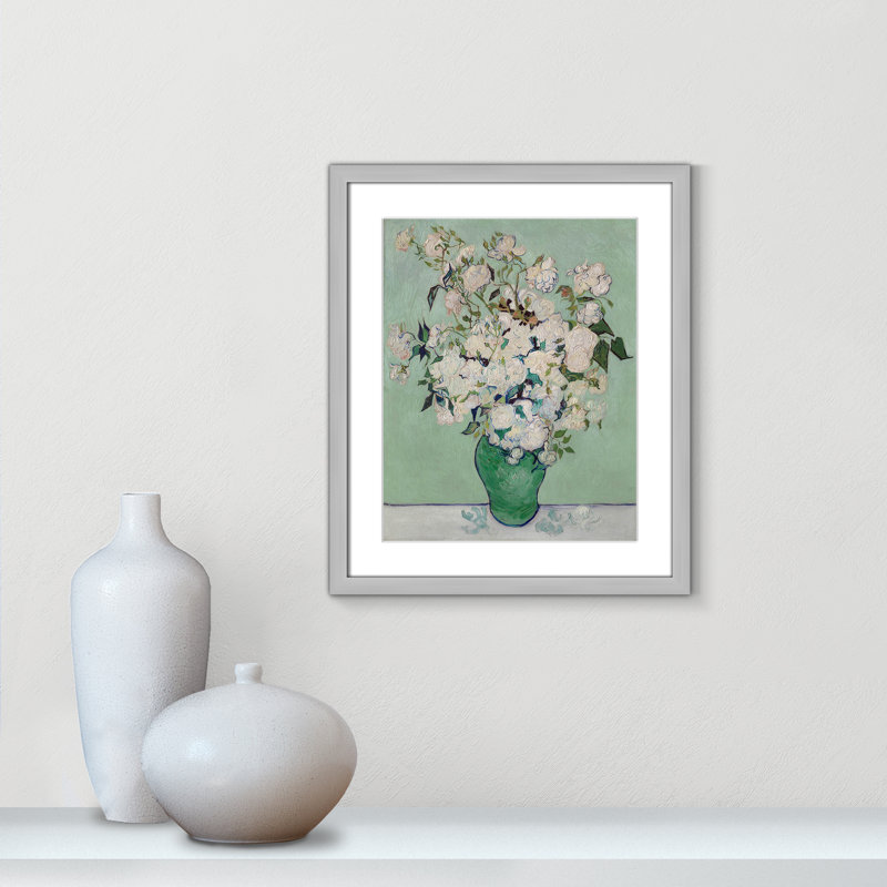 «Roses on Paper» par Vincent Van Gogh, reproduction, H 19 po x l 16 po x P 1,25 po, Cadre photo argenté mat
