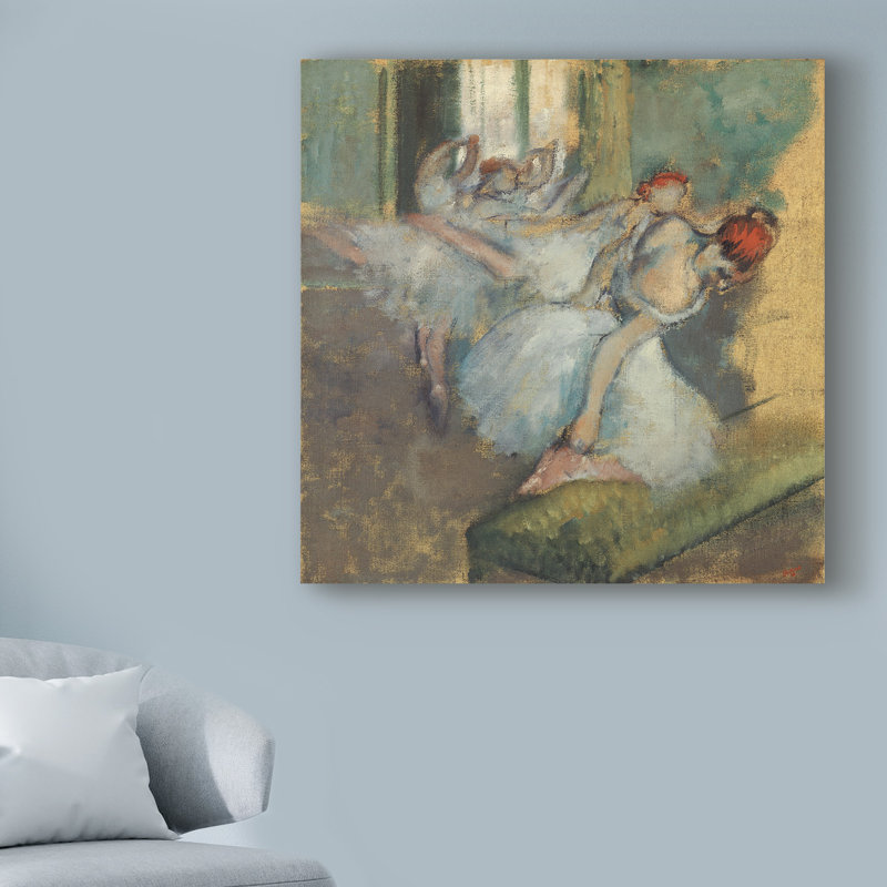 « ballet danseurs », reproduction de peinture à l’huile sur toile tendue, H 35 po x l 35 po x P 2 po