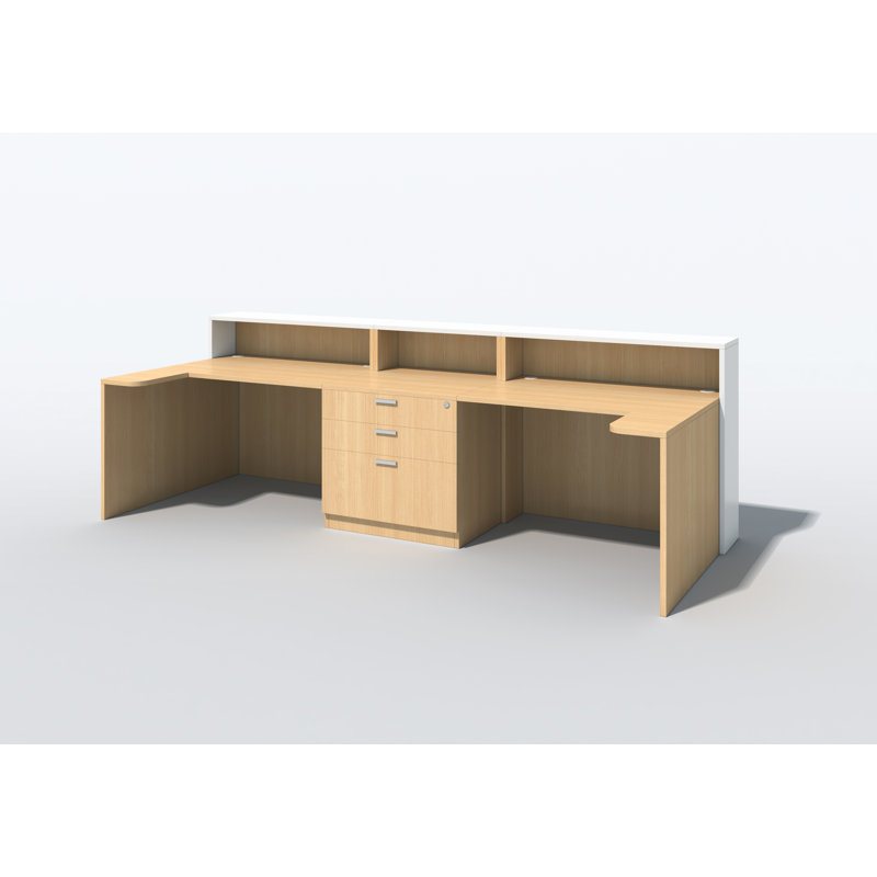 2 Person Rectangle Synthetic Laminate Reception Desk, Fushion Maple