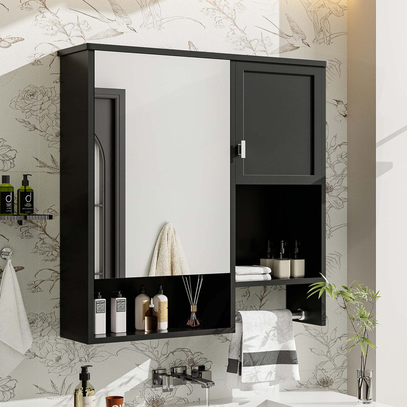 Armoire de salle de bain murale moderne avec fonctions multiples et design élégant, Noir