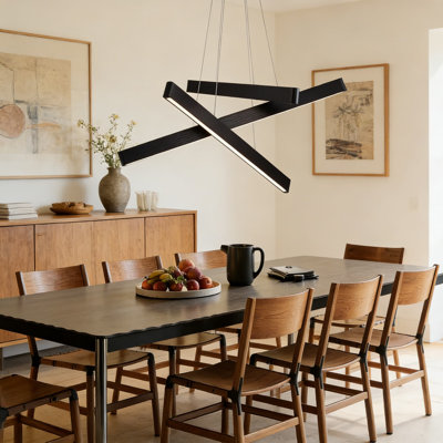 Lustre moderne à DEL linéaire avec 3 lumières à intensité variable - Luminaire suspendu réglable en bois massif pour îlot de cuisine, salle à manger et plafond de salon