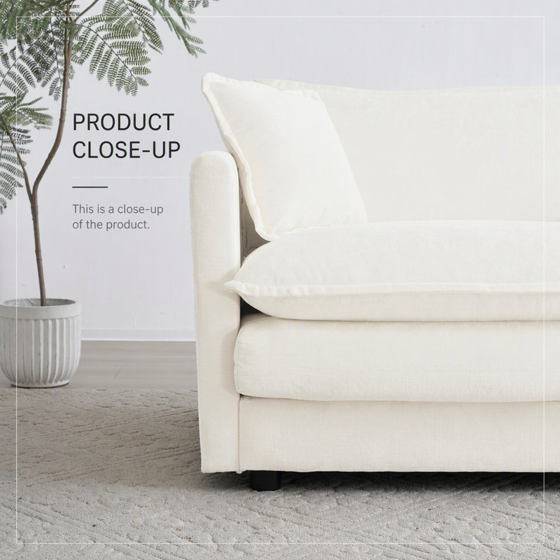 Ensemble de canapés d'angle modernes 3 pièces en chenille avec assise extra profonde, idéal pour un confort optimal et une décoration de salon élégante.