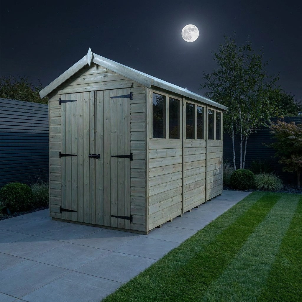 Total Sheds 4ft x 12ft Apex Garden Shed - Double Door - With Windows - Pressure Treated Timber - UK Manufactured