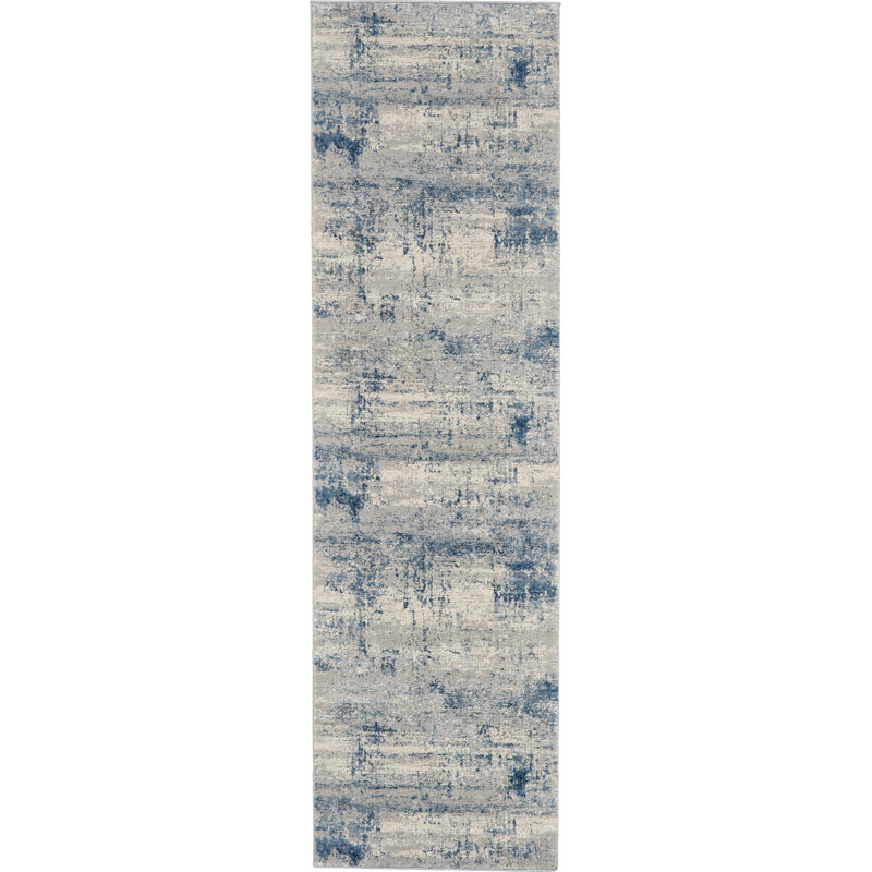 Tapis intérieur gris / bleu / ivoire Ariaya, Tapis de couloir 2 pi 2 po x 7 pi 6 po