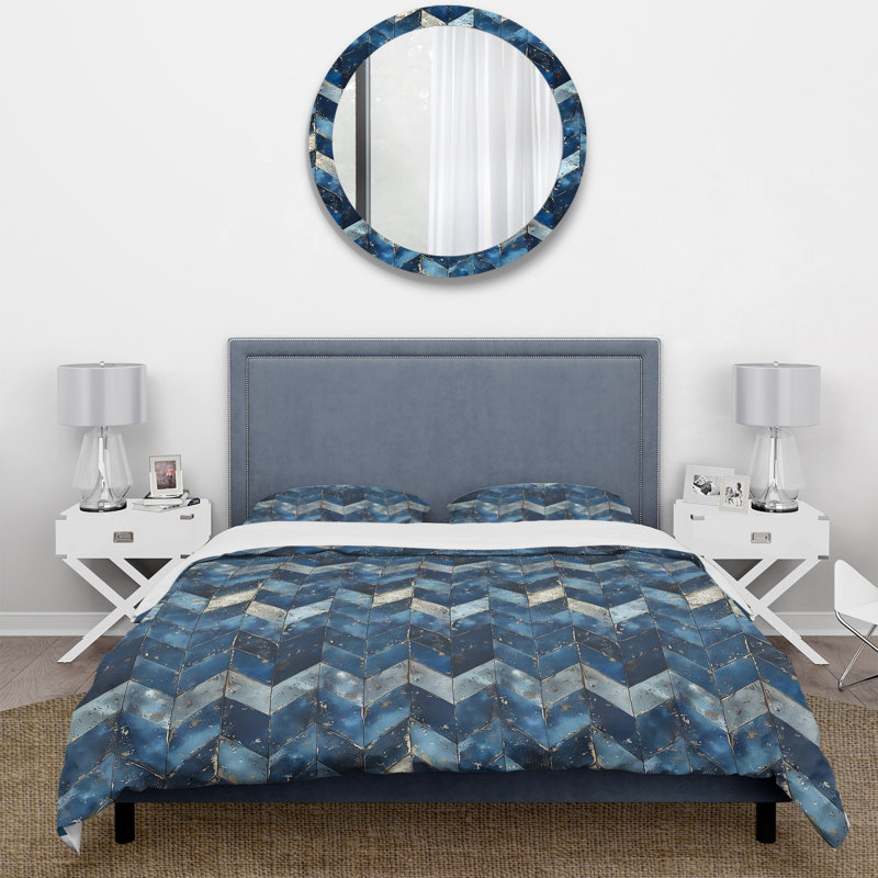 Ensemble de housse de couette bleu Midcentury Chevron III - Midcentury, Housse de couette très grand et 2 très grandes t
