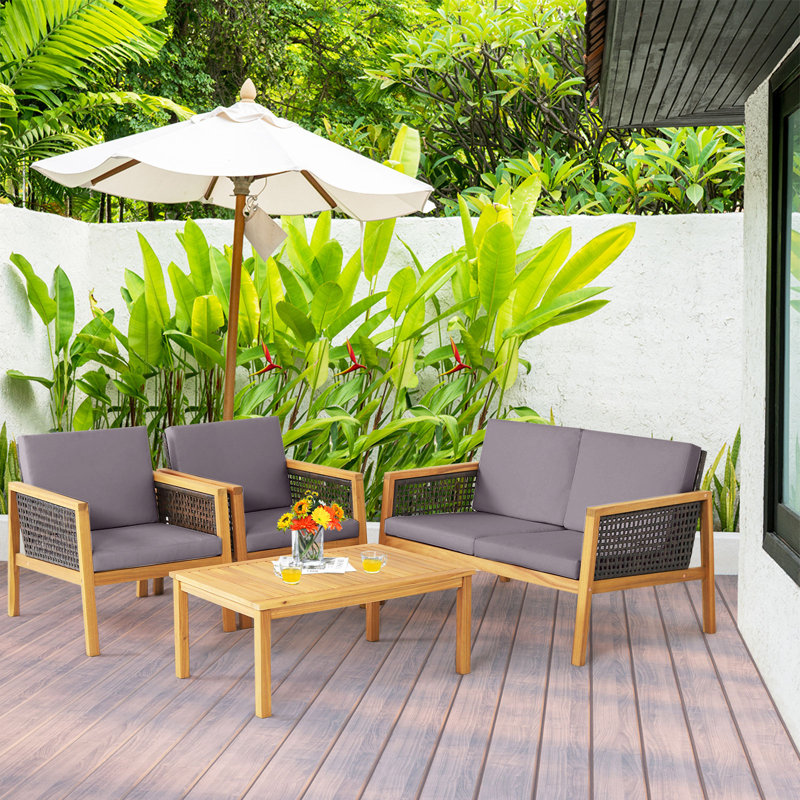 Jarif Acacia 8 - Person Patio Conversation Set with Cushions, Gray