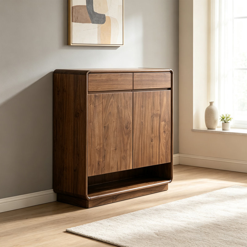 Armoire à chaussures arrondie avec poignée intégrée, 39.37"H x  35.43"W x  13.78"D