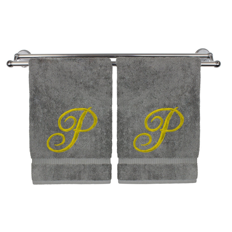 Ensemble de serviettes 2 pièces 100% coton Monogrammed, Gris/doré, P
