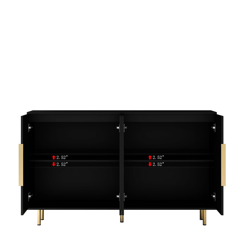 Modern Buffet Storage Black - Fluted Sideboard Home With Spacious Cabinet For Various Needs, Black