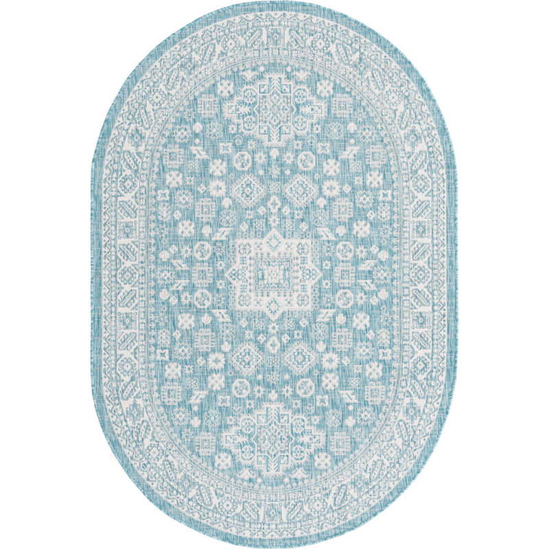Tapis d'extérieur couleur bleu, Ovale 5 pi 3 po x 7 pi 10 po