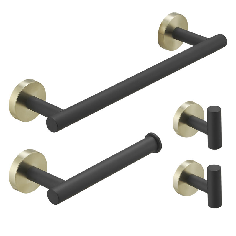 4 - Piece Bathroom Hardware Set, Gold/Black
