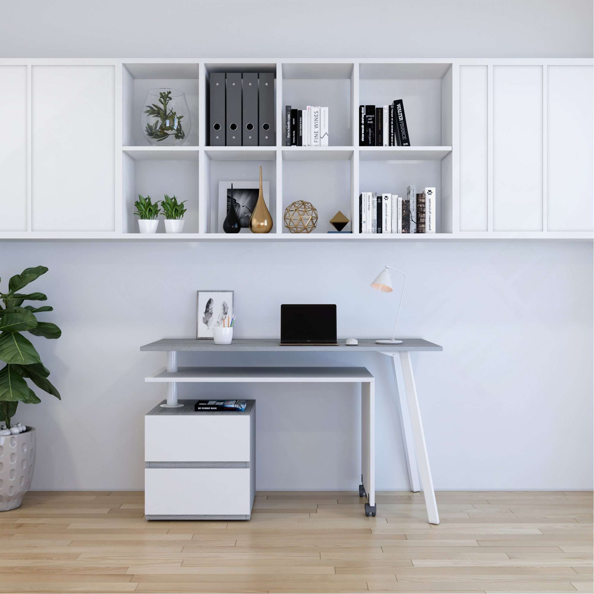Ivy Bronx Rotating Multi-Positional Modern Desk, Grey | Wayfair