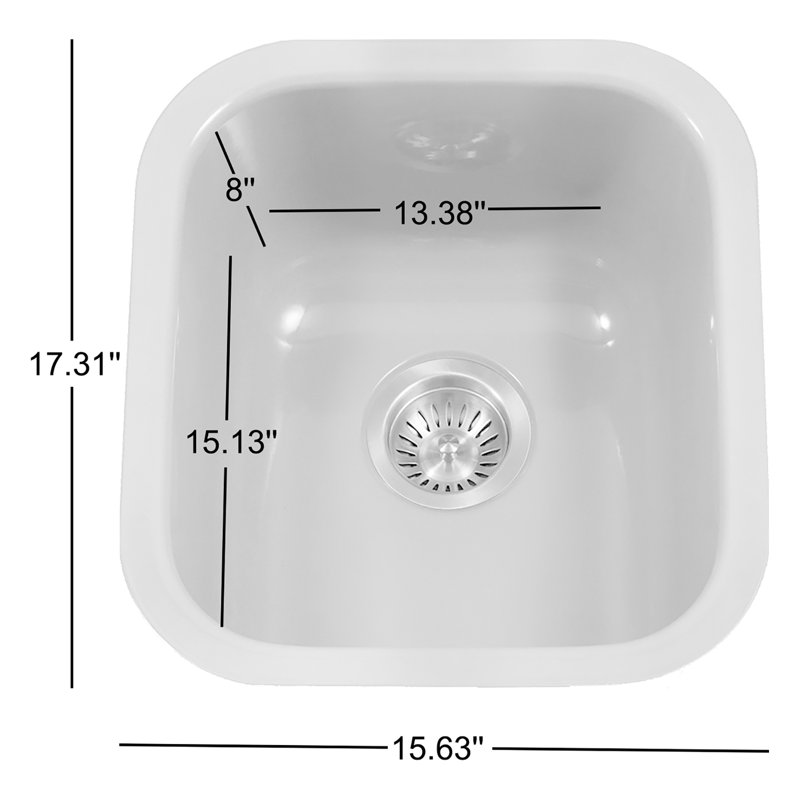 Houzer Porcela 17 inch Porcelain Enamel Steel Undermount Bar Sink - PCB-1750 WH, White
