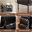 Support pour tourne-disque avec prise de courant et couvercle rabattable, table tournante avec rangement pour plus de 300 vinyles, console média à grain de bois noir avec 2 tiroirs, 27,6 po avec protection contre la poussière, assemblage requis