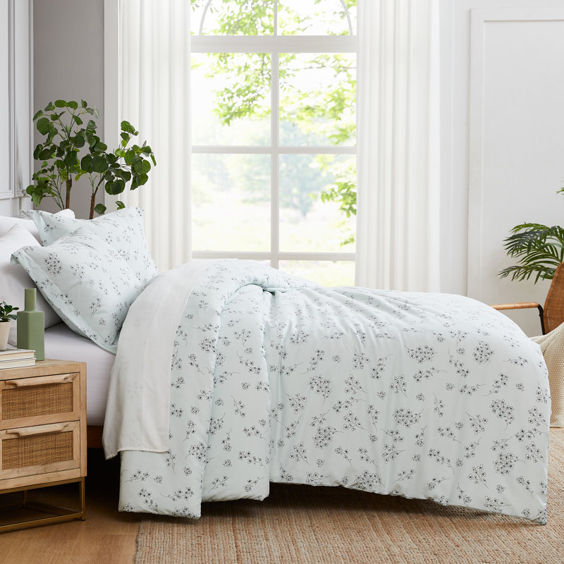 Ensemble de housse de couette Sweet Florals Collection, Housse de couette simple / simple TG et 1 taie dé, Bleu