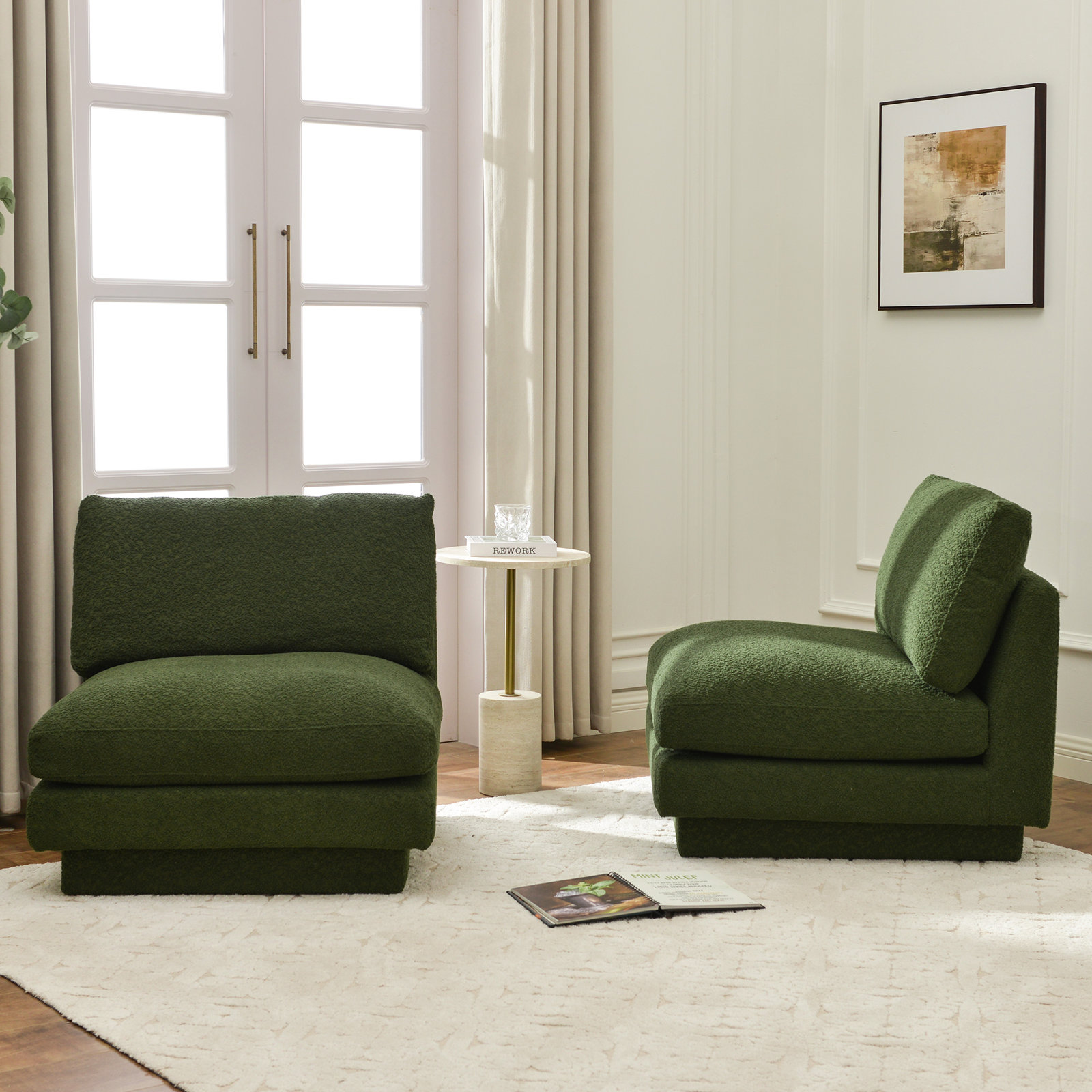 Woolf Upholstered Slipper Chair, Green Boucle