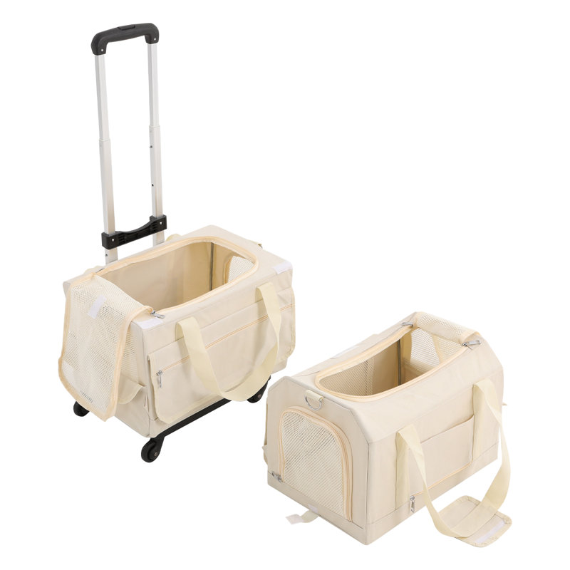 2-Layer Rolling Pet Carrier With Mesh Windows