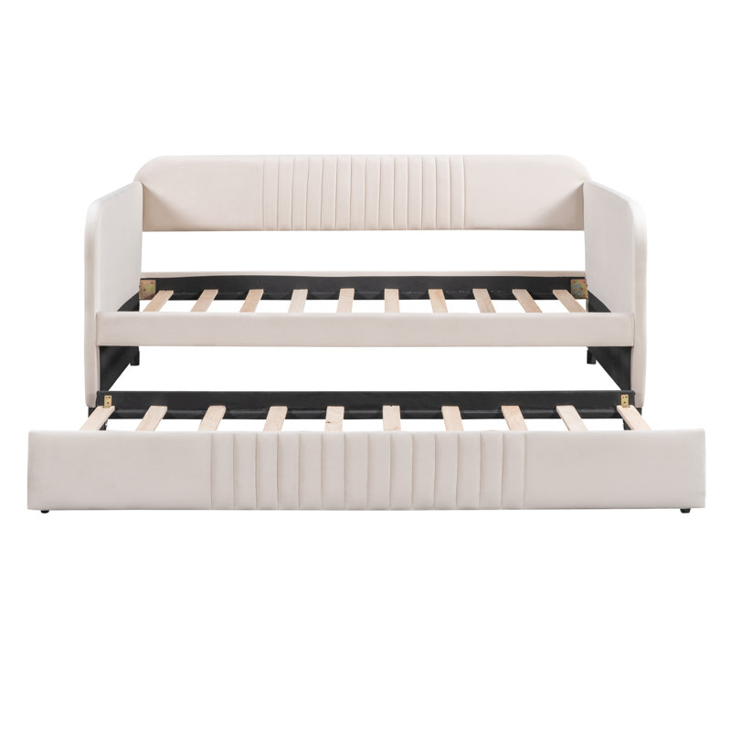 Emeryville Upholstered Daybed with Trundle, Beige
