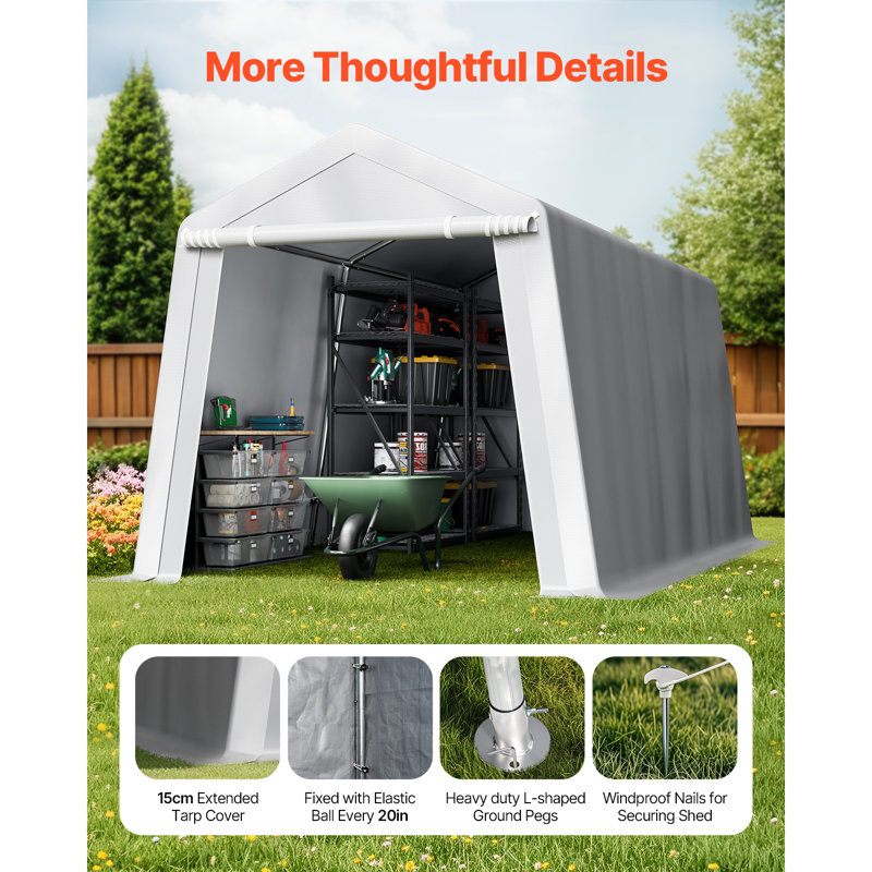 Outdoor Storage Shelter Shed Waterproof Portable Canopy Carport Tent, Gray, 90" H x 96" W x 168" D
